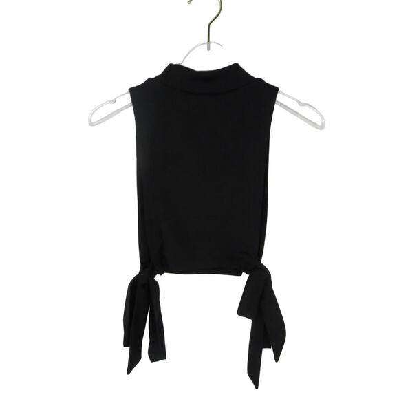 Shein Black Ribbed Knit Tie Front High Neck Top XS Crop Tank High Neck Halter - Picture 4 of 8